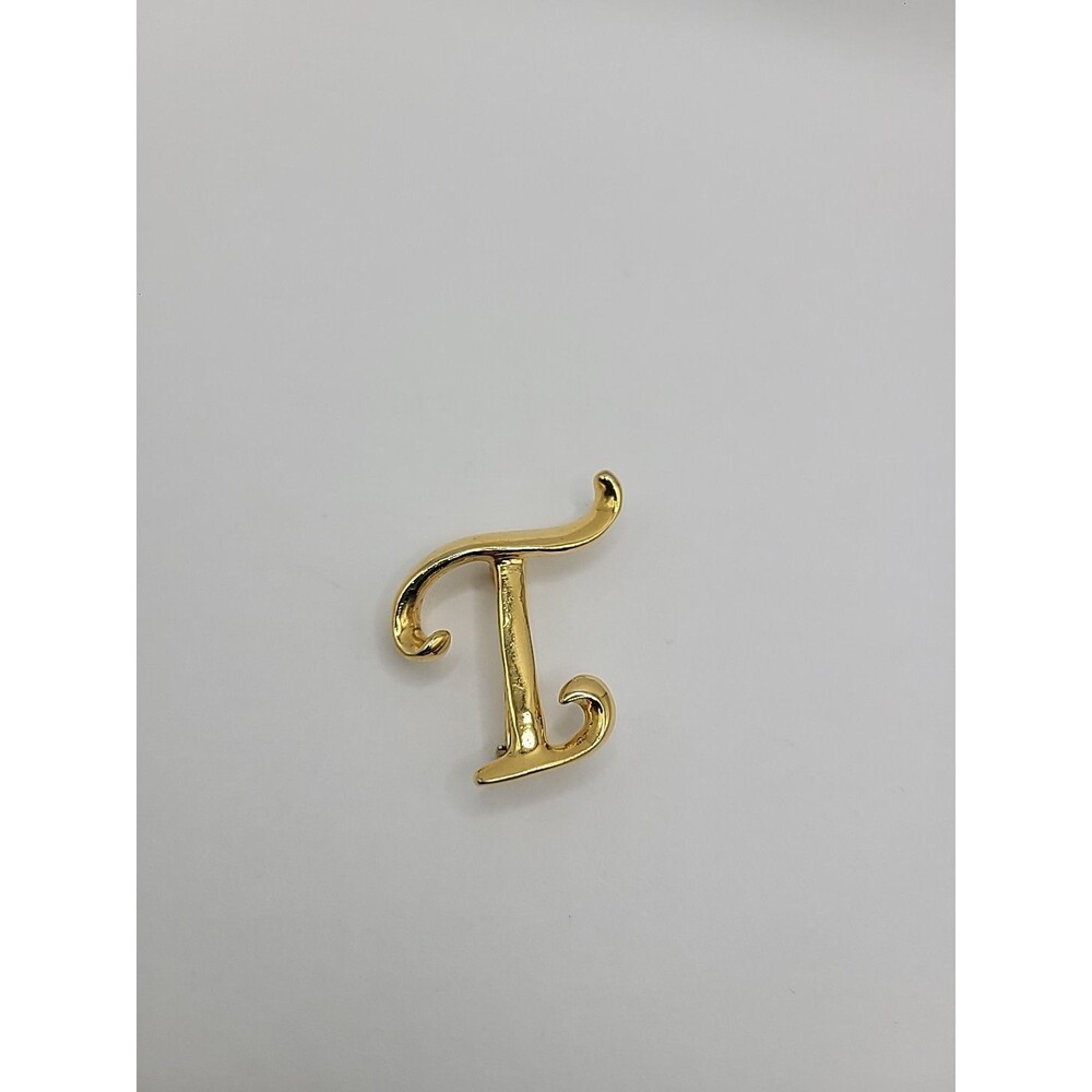 Vintage AK Anne Klein‎ Initial T Brooch Gold Tone Alphabet Letter Pin Jewelry